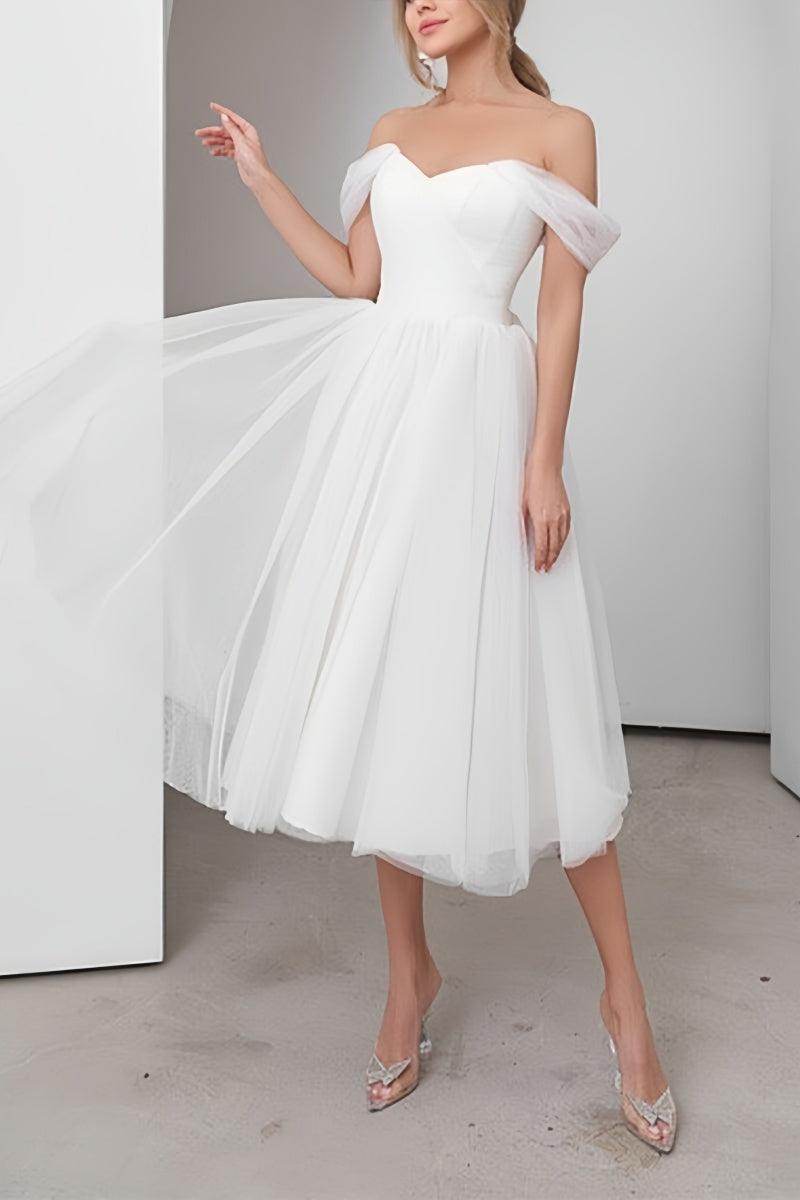 Off-The-Shoulder Sleeveless TulleLittle White Dress CW3387 - COCOMELODY